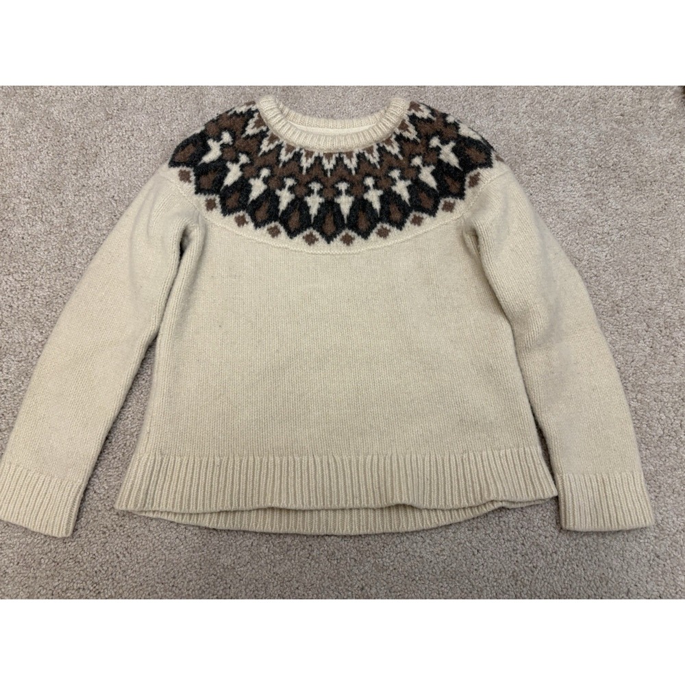 VTG LL Bean 100% Lambs Wool Aztec Print Women's Sweater White Size Medium
